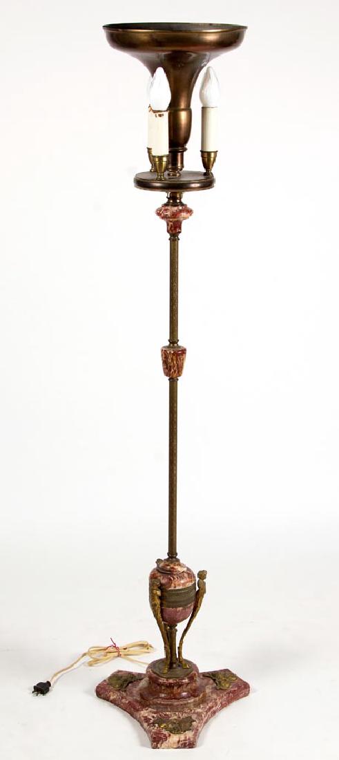 BRASS AND MARBLE TORCHIERE ELECTRIC FLOOR LAMP (1 of 3)