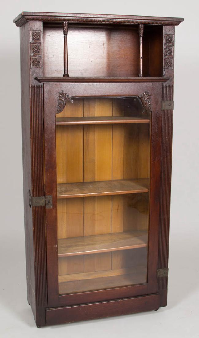 AMERICAN ARTS & CRAFTS CARVED OAK CURIO CABINET/ (1 of 3)