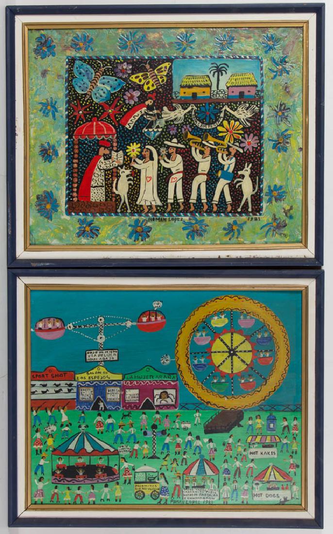 PAIR OF ROMAN LOPEZ (MEXICAN, 20TH CENTURY) PAINTINGS (1 of 3)