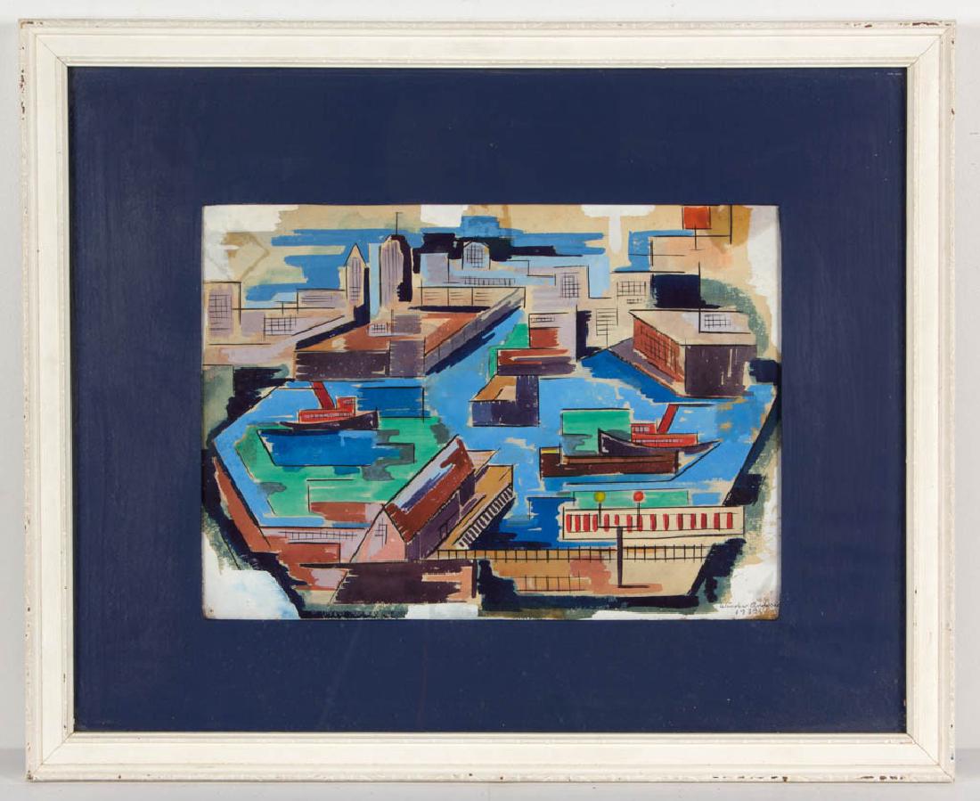 WINSLOW ANDERSON (AMERICAN, 1917-2007) ABSTRACT HARBOR (1 of 2)