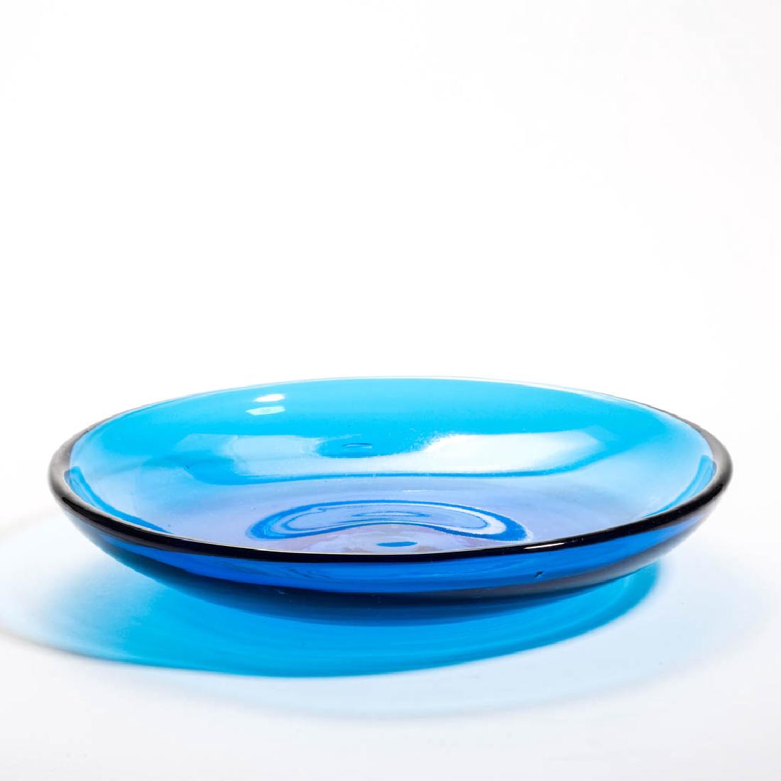 IMPORTANT BLENKO GLASS - WINSLOW ANDERSON "FIRST: IMPORTANT BLENKO GLASS - WINSLOW ANDERSON "FIRST PIECE/FIRST DAY" BOWL, deep teal, polished pontil mark. 1946. 2" H, 11 1/4" D. Undamaged with expected shelf wear to the base. Provenance: Winslow Ande