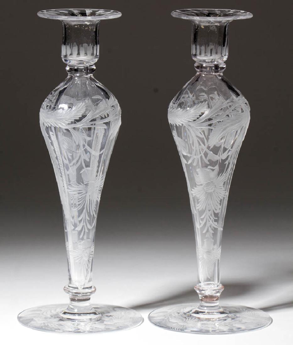 LIBBEY NO. 1080 CUT AND ENGRAVED GLASS CANDLESTICKS, (1 of 1)