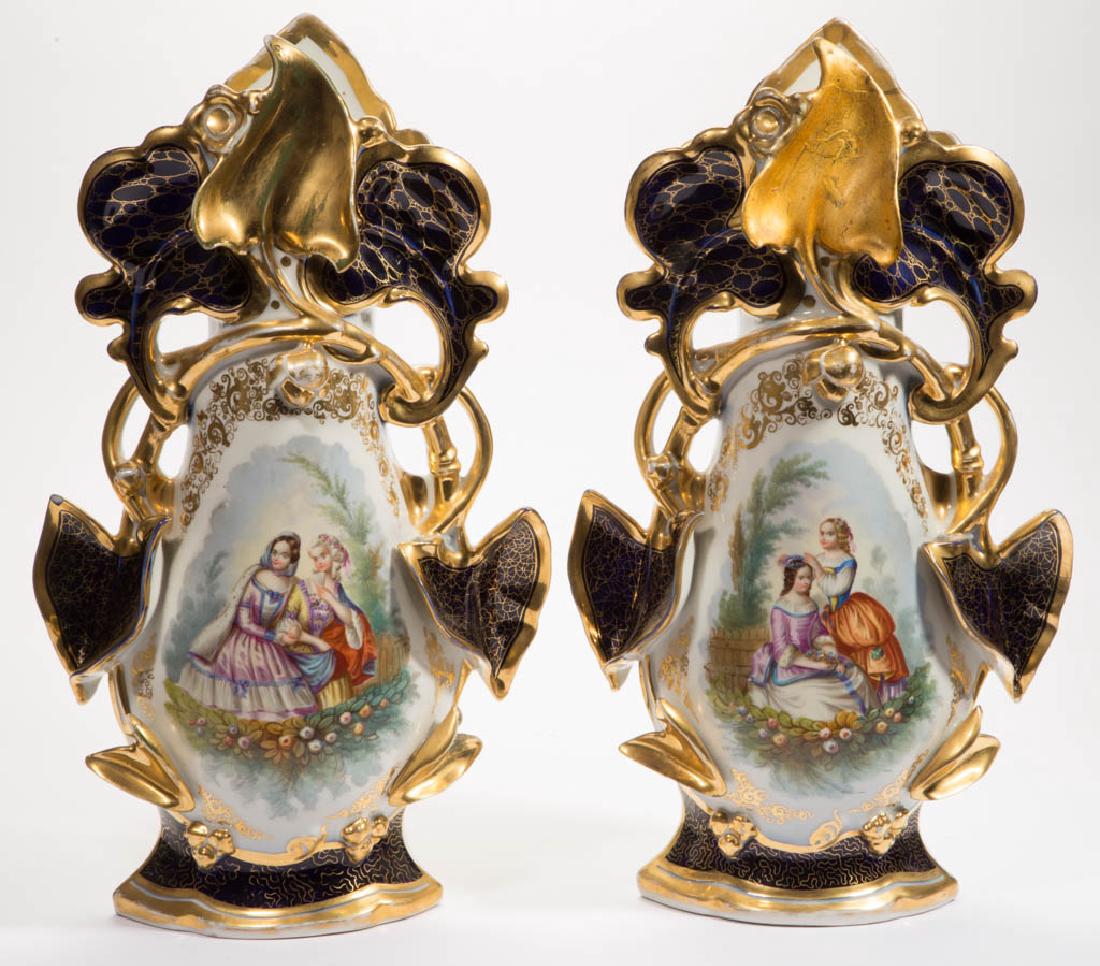 FRENCH OLD PARIS LARGE PORCELAIN PAIR OF VASES (1 of 6)
