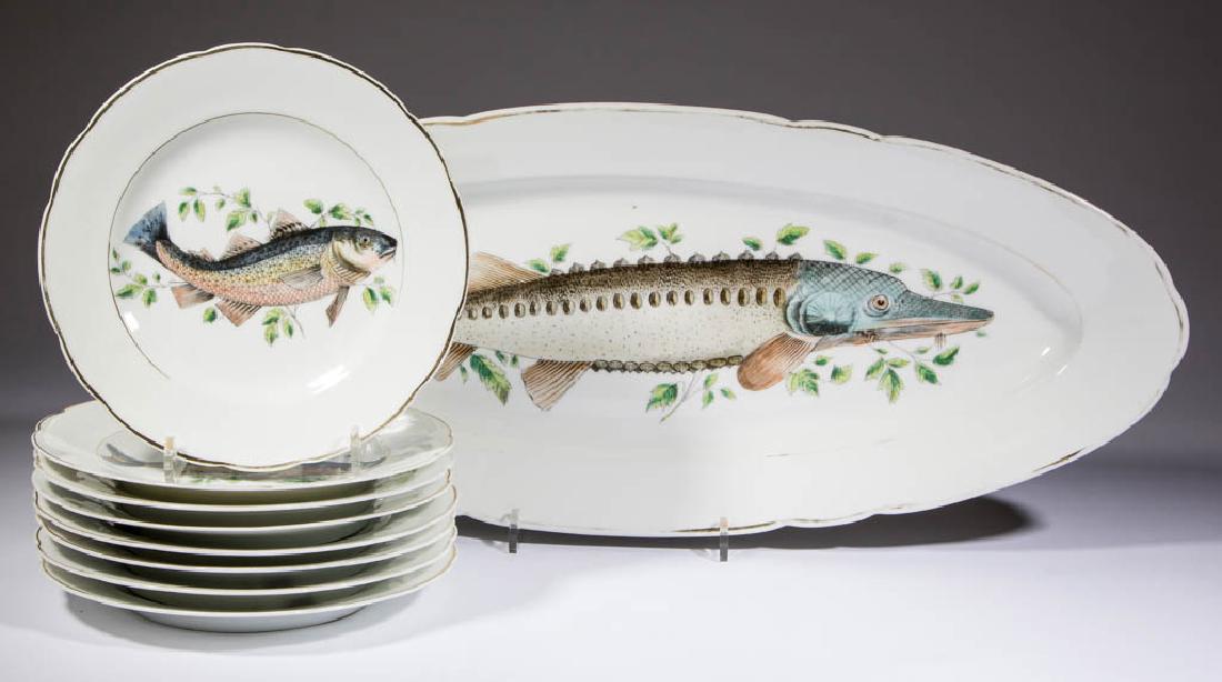 CONTINENTAL FISH PORCELAIN TABLE ARTICLES, LOT OF NINE (1 of 3)