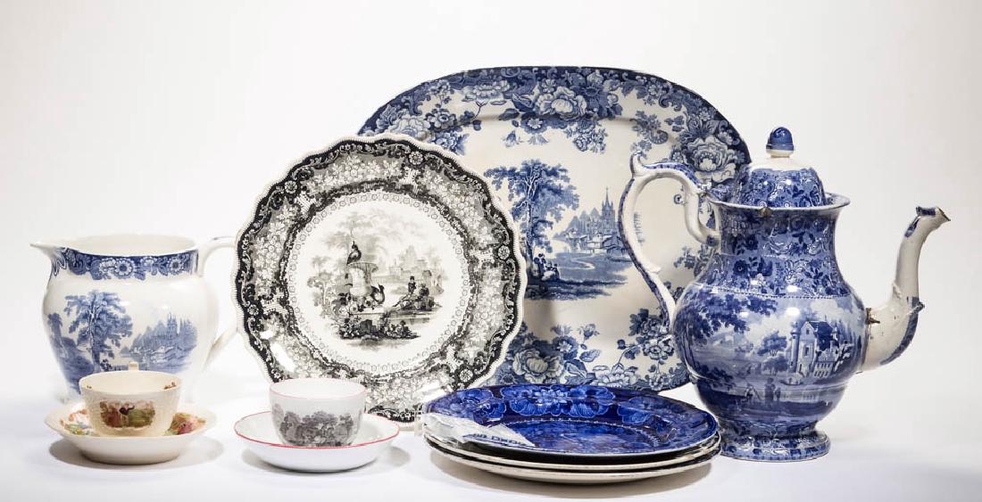 ENGLISH TRANSFER-PRINTED CERAMIC ARTICLES, LOT OF 11 (1 of 4)