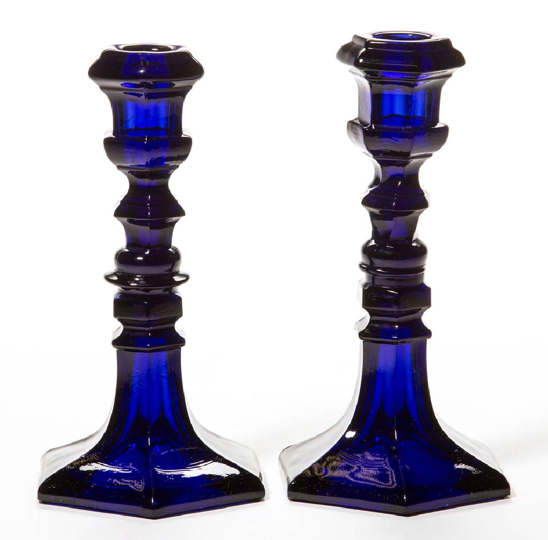 PRESSED HEXAGONAL PAIR OF CANDLESTICKS (1 of 1)