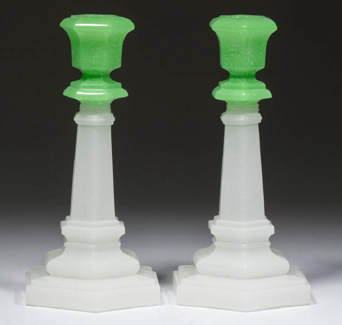PRESSED HEXAGONAL PAIR OF CANDLESTICKS (1 of 1)