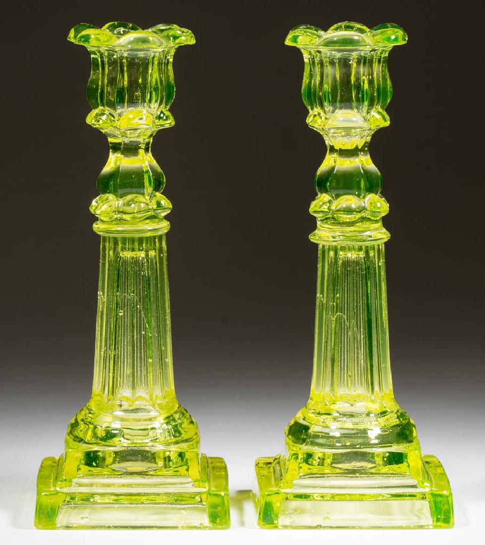 PRESSED PETAL AND COLUMNAR PAIR OF CANDLESTICKS (1 of 1)