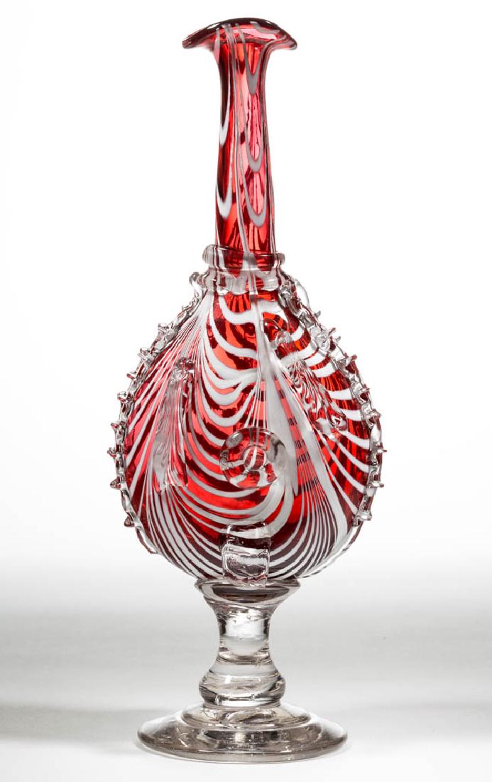 FREE-BLOWN MARBRIE-DECORATED BELLOWS BOTTLE WHIMSY (1 of 1)