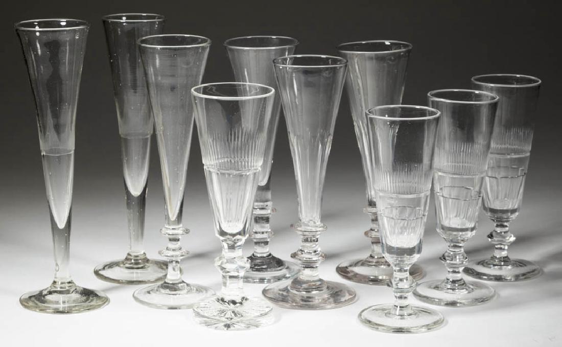 ASSORTED FREE-BLOWN CHAMPAGNE FLUTES, LOT OF TEN (1 of 1)
