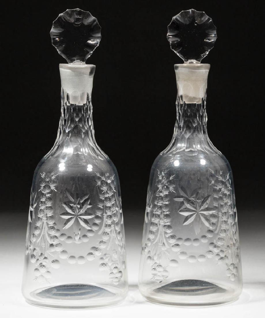 FREE-BLOWN, CUT, AND ENGRAVED PAIR OF PINT DECANTERS (1 of 1)