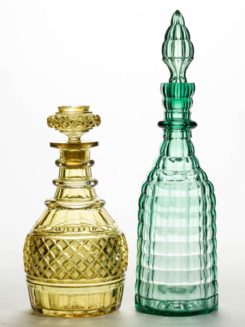 ASSORTED CUT COLORED GLASS QUART DECANTERS, LOT OF TWO (1 of 1)