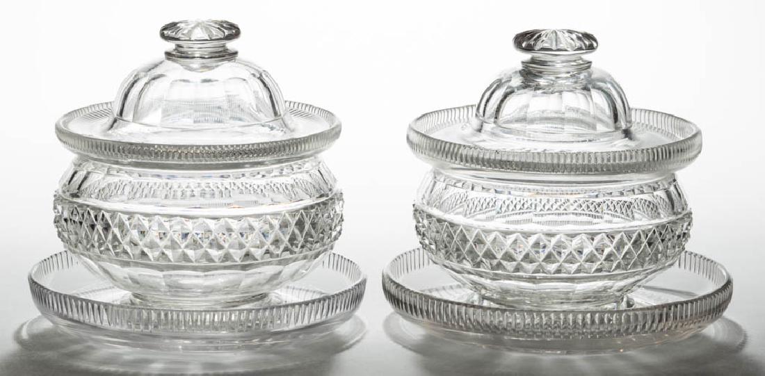 CUT DIAMOND POINT BAND PAIR OF COVERED PRESERVE BOWLS (1 of 1)