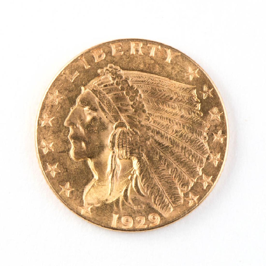 UNITED STATES 1929 $2.5 INDIAN HEAD GOLD COIN. (1 of 2)