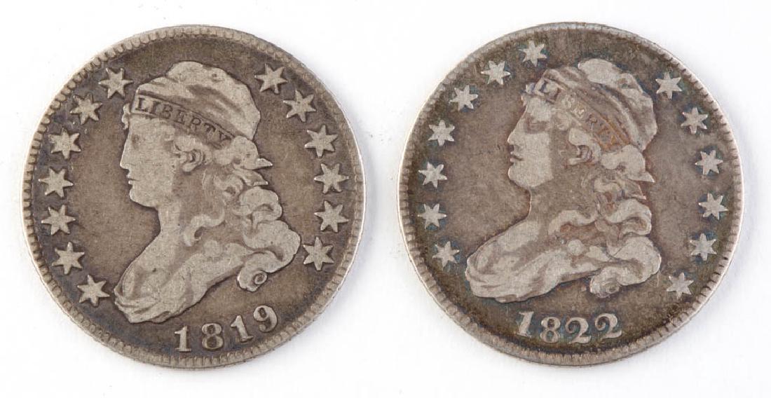 UNITED STATES 25C CAPPED BUST SILVER COINS, LOT OF TWO (1 of 2)