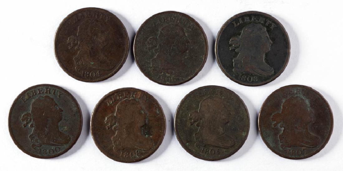 UNITED STATES DRAPED BUST 1/2C COINS, LOT OF SEVEN (1 of 2)