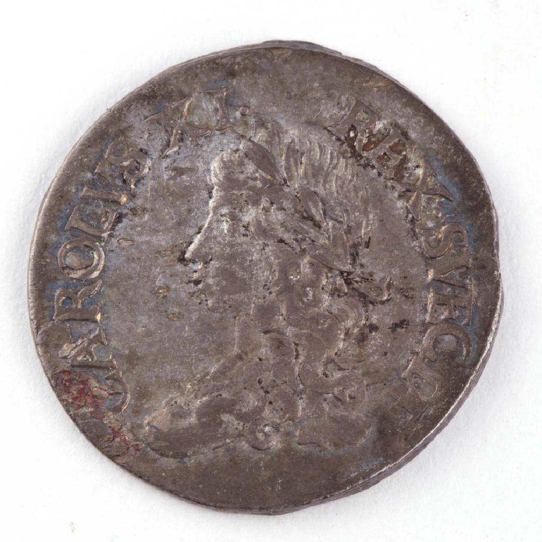 SWEDEN 1670 KARL XI TWO MARK SILVER COIN. (1 of 2)