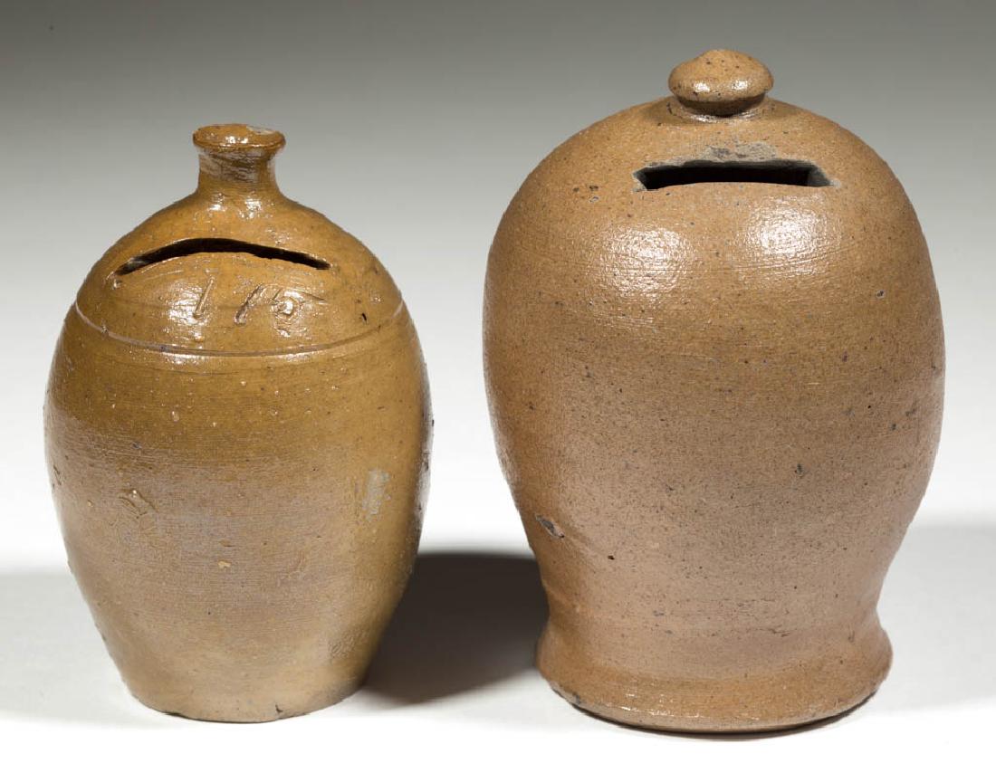 MID-ATLANTIC STONEWARE PENNY BANKS, LOT OF TWO (1 of 1)