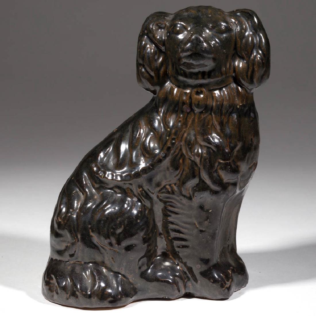 AMERICAN EARTHENWARE / STONEWARE SPANIEL FIGURE (1 of 3)