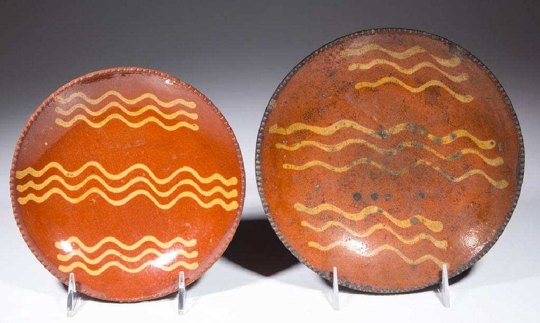 AMERICAN SLIP-DECORATED EARTHENWARE / REDWARE PLATES, (1 of 2)