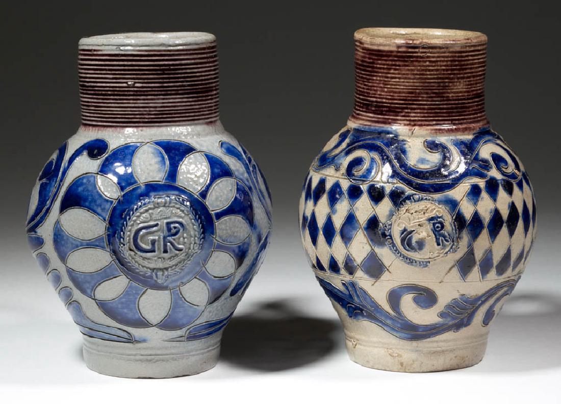 GERMAN WESTERWALD "GR" STONEWARE MUGS / TANKARDS, LOT (1 of 5)