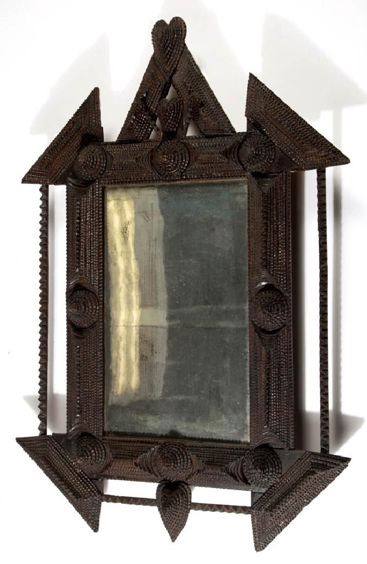AMERICAN TRAMP ART CARVED WALL MIRROR (1 of 2)