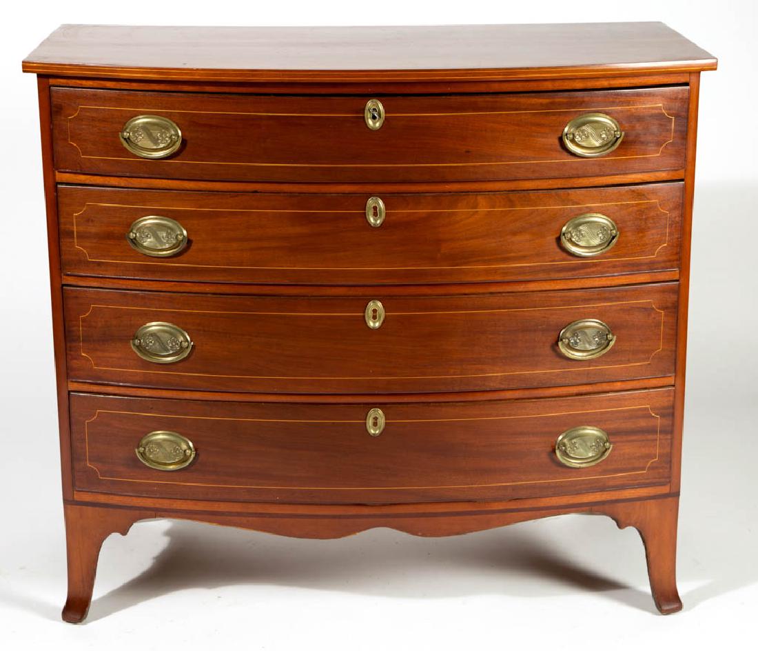 NEW ENGLAND FEDERAL INLAID CHERRY AND MAHOGANY BOWFRONT (1 of 2)