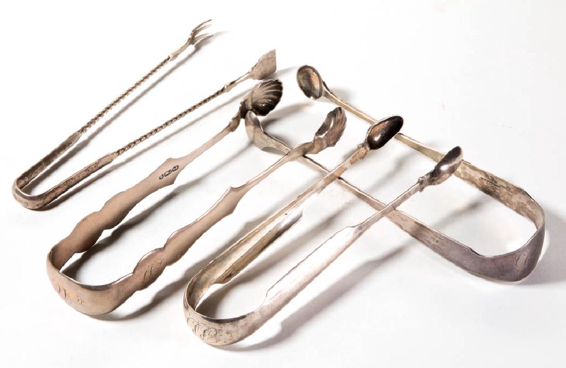 AMERICAN COIN SILVER SUGAR TONGS, LOT OF FOUR (1 of 1)