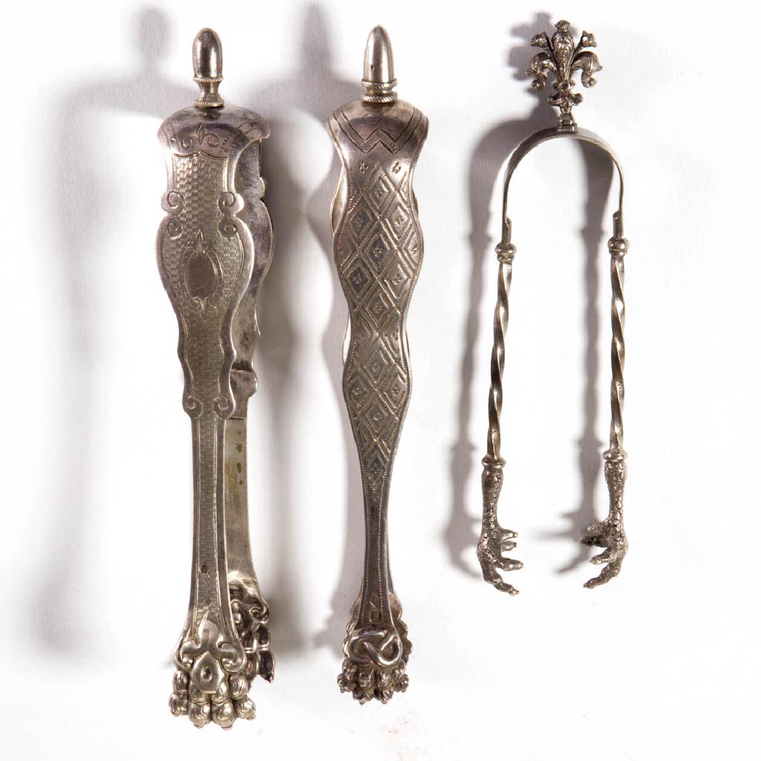 CONTINENTAL SILVER SUGAR TONGS, LOT OF THREE (1 of 1)