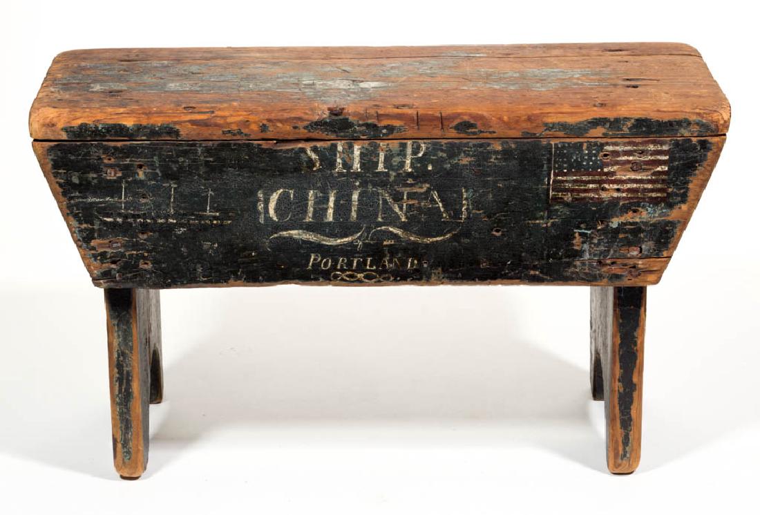 NEW ENGLAND PAINT-DECORATED NAUTICAL FOOT STOOL (1 of 2)