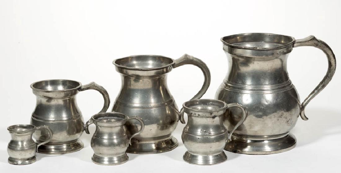 ENGLISH PEWTER GRADUATED MEASURES, LOT OF SIX (1 of 1)