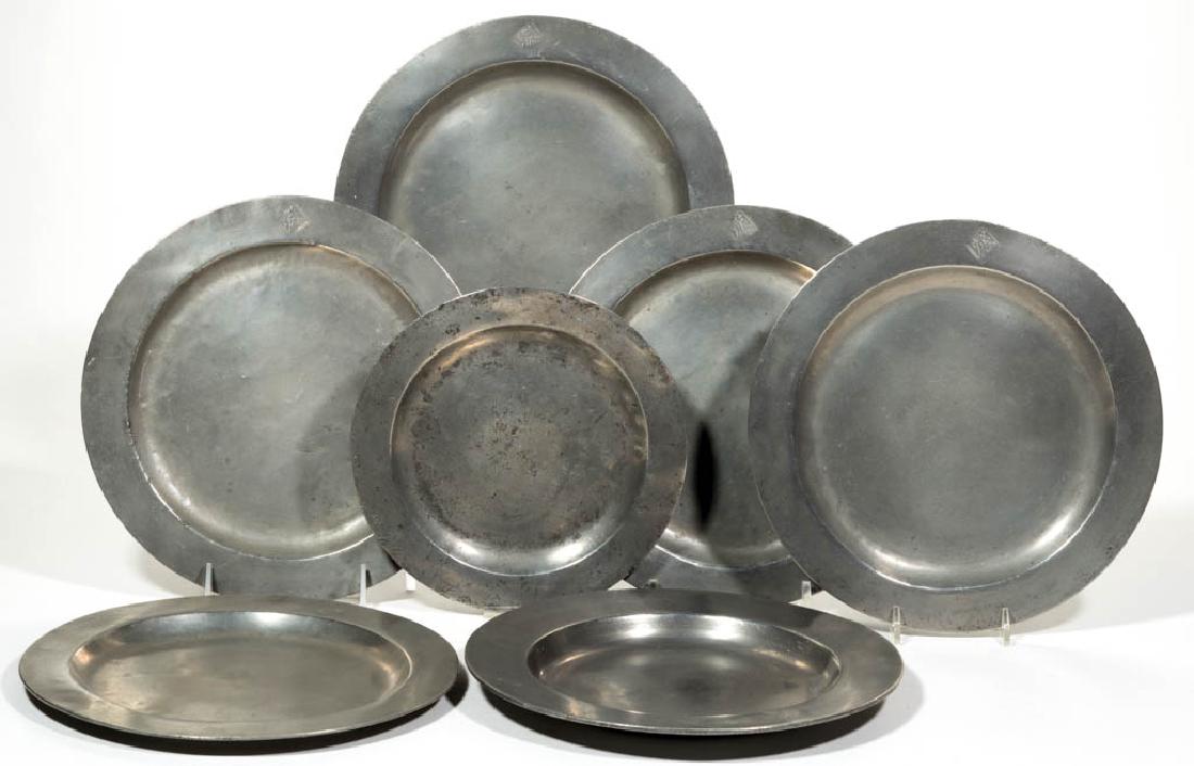 ASSORTED PEWTER PLATES, LOT OF SEVEN (1 of 1)