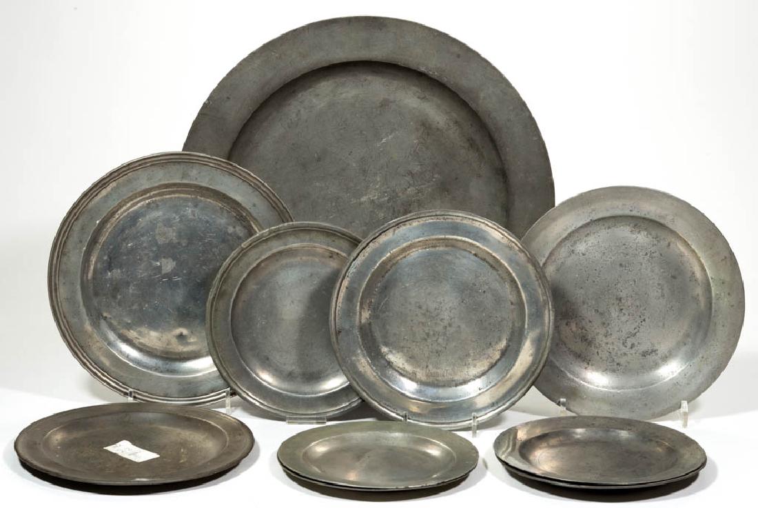 ASSORTED ENGLISH PEWTER PLATES, LOT OF 10 (1 of 1)