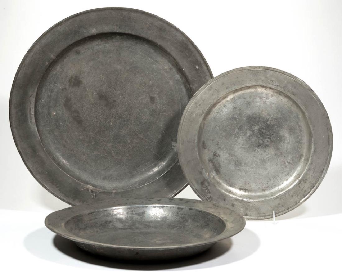 ASSORTED PEWTER BOWLS / CHARGERS, LOT OF THREE (1 of 1)