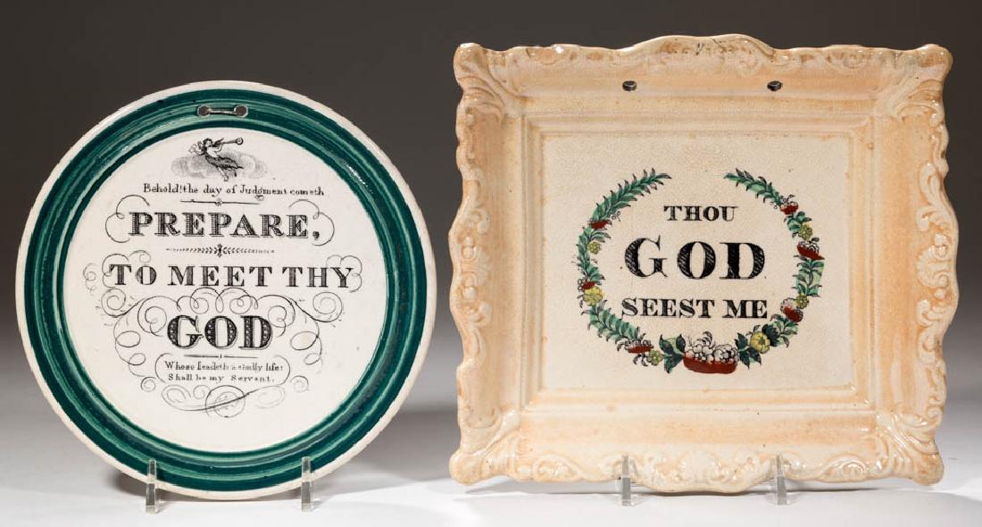 ENGLISH LUSTRE AND PAINTED CERAMIC PLAQUES, LOT OF TWO (1 of 1)