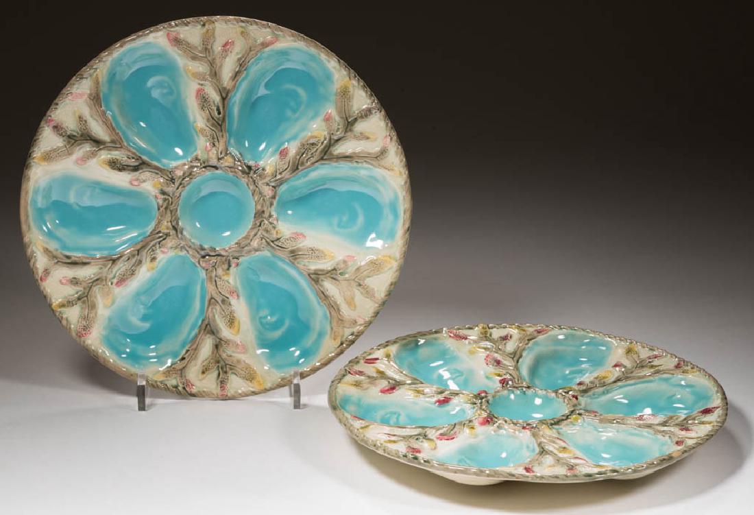 ENGLISH OR FRENCH MAJOLICA CERAMIC PAIR OF OYSTER (1 of 1)