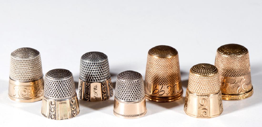 ASSORTED SILVER AND GOLD-FILLED THIMBLES, LOT OF SEVEN (1 of 1)