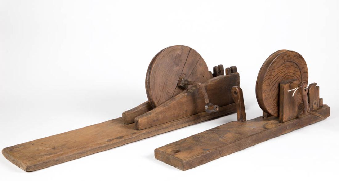 AMERICAN TABLETOP COTTON SPINNING WHEELS, LOT OF TWO