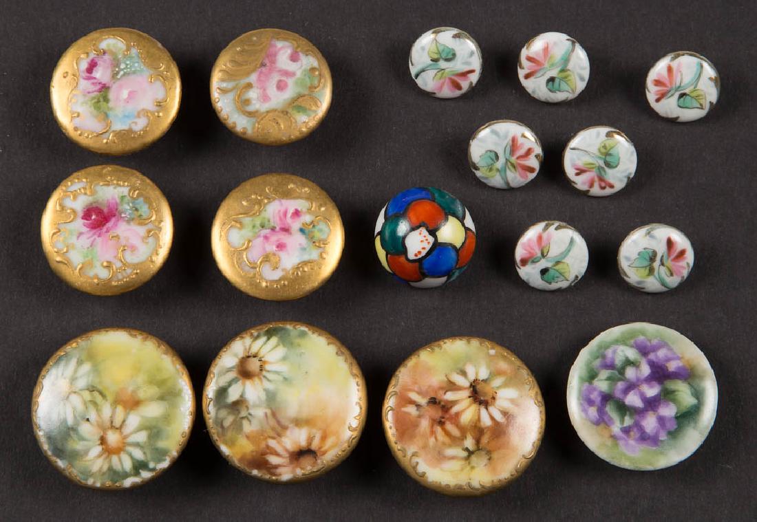 ASSORTED ANTIQUE HAND-PAINTED PORCELAIN BUTTONS, LOT OF (1 of 1)