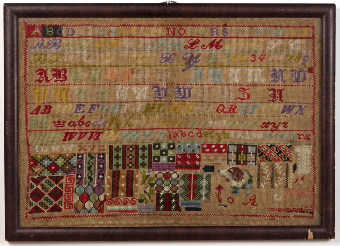 AMERICAN OR EUROPEAN PICTORIAL NEEDLEWORK SAMPLER (1 of 5)