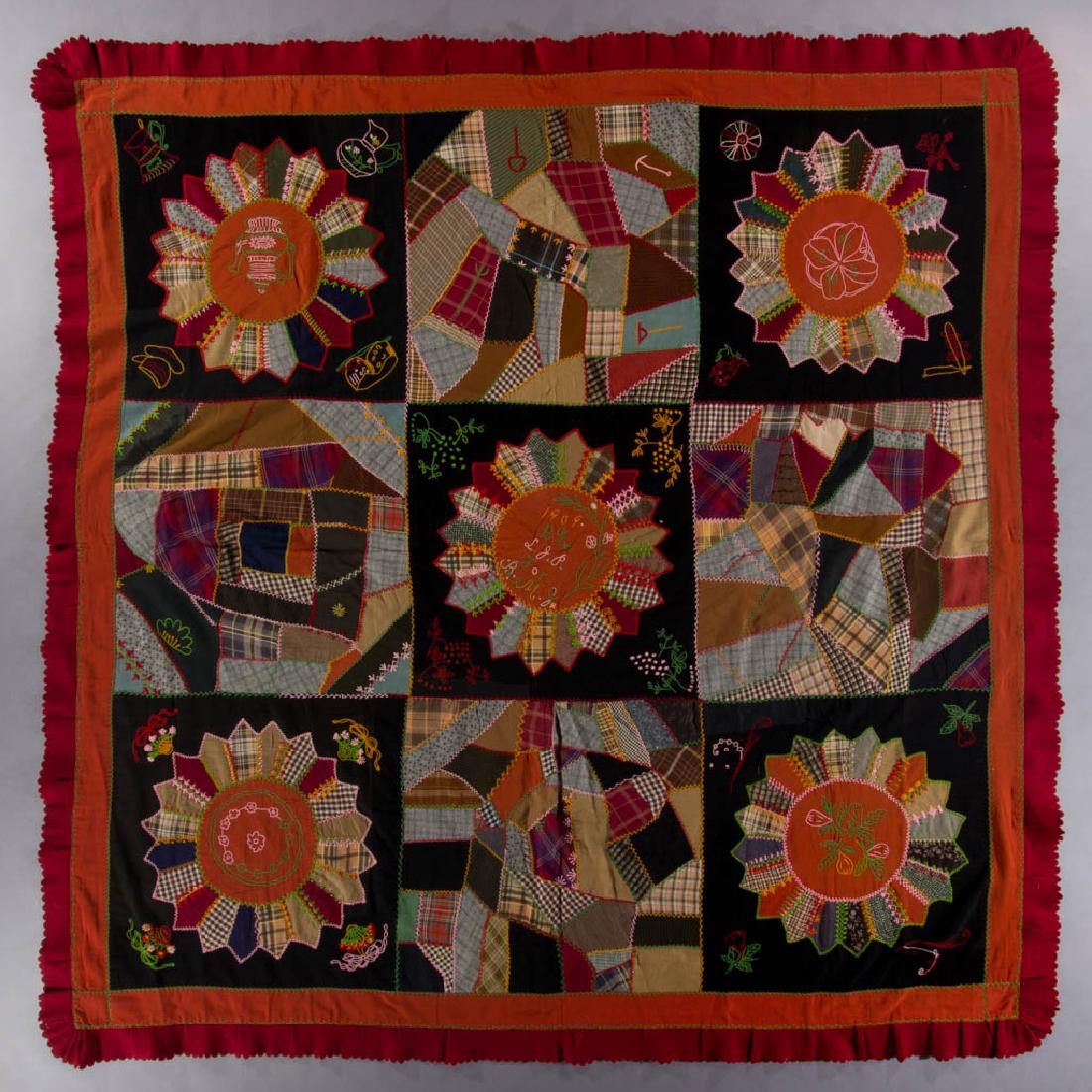 AMERICAN DATED DRESDEN CRAZY QUILT TOP (1 of 7)