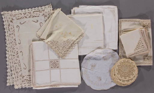 ASSORTED MARGHAB LINENS, LOT OF 33: ASSORTED MARGHAB LINENS, LOT OF 33, comprising linens and cocktail napkins, including four matching placemats with two matching napkins. Emile Marghab/Marghab Linens Ltd. Circa 1950. Most in excellent