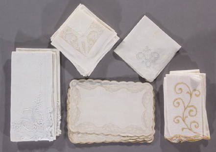 ASSORTED MARGHAB LINENS, LOT OF 26: ASSORTED MARGHAB LINENS, LOT OF 26, comprising napkins and table linens. Emile Marghab/Marghab Linens Ltd. Circa 1950. Most in excellent unused condition.Provenance: Descended in the Prewitt Semmes fa