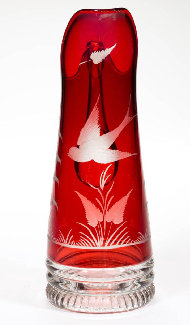 BEADED LOBE - RUBY-STAINED WATER PITCHER (1 of 2)