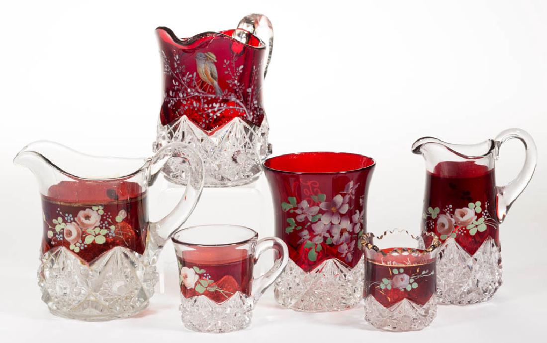 DIAMOND WITH PEG - RUBY-STAINED ARTICLES, LOT OF SIX (1 of 1)