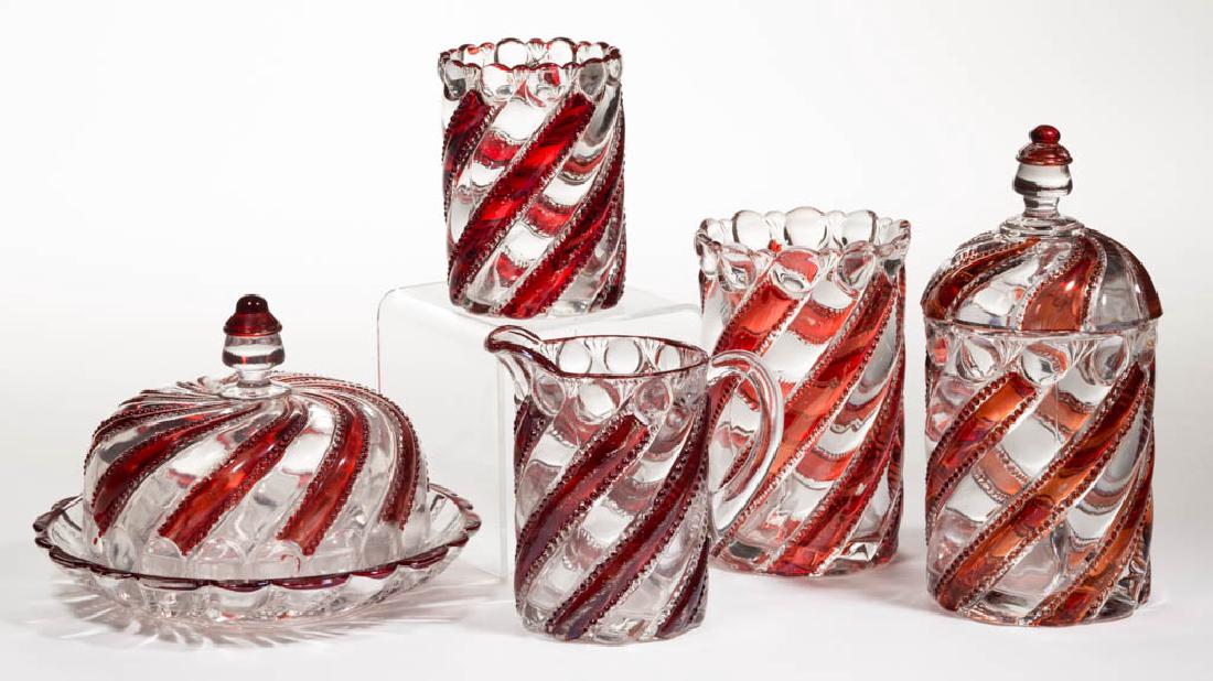 BEADED SWIRL WITH LENS - RUBY-STAINED FIVE-PIECE (1 of 1)