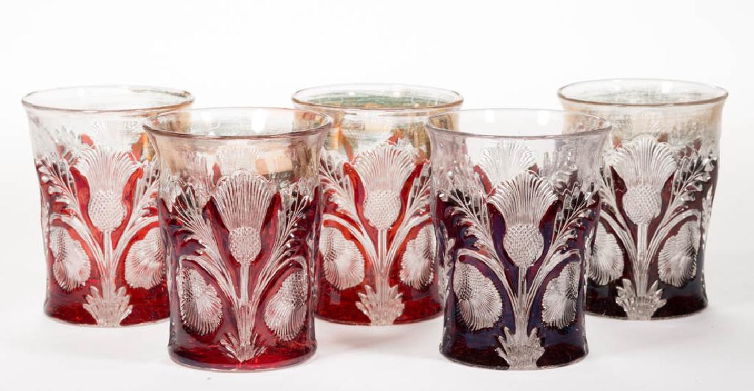 INVERTED THISTLE - RUBY-STAINED TUMBLERS, LOT OF FIVE (1 of 1)
