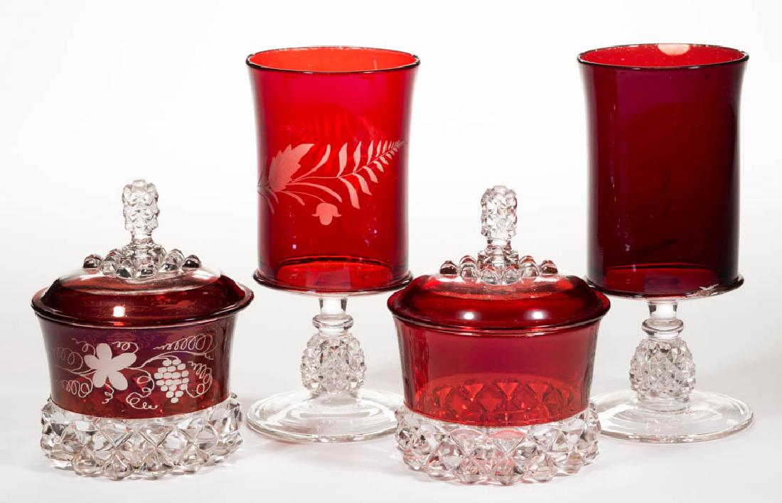 PAVONIA - RUBY-STAINED TABLE ARTICLES, LOT OF FOUR (1 of 1)
