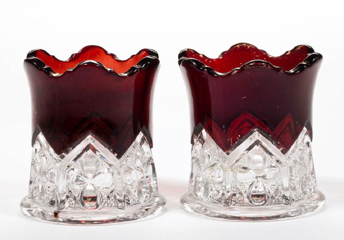 SHAMROCK - RUBY-STAINED TOOTHPICK HOLDERS, LOT OF TWO (1 of 1)