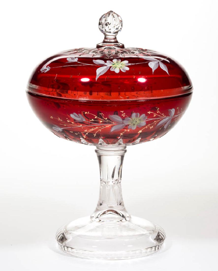 SUNK HONEYCOMB / CORONA - RUBY-STAINED COVERED COMPOTE (1 of 1)